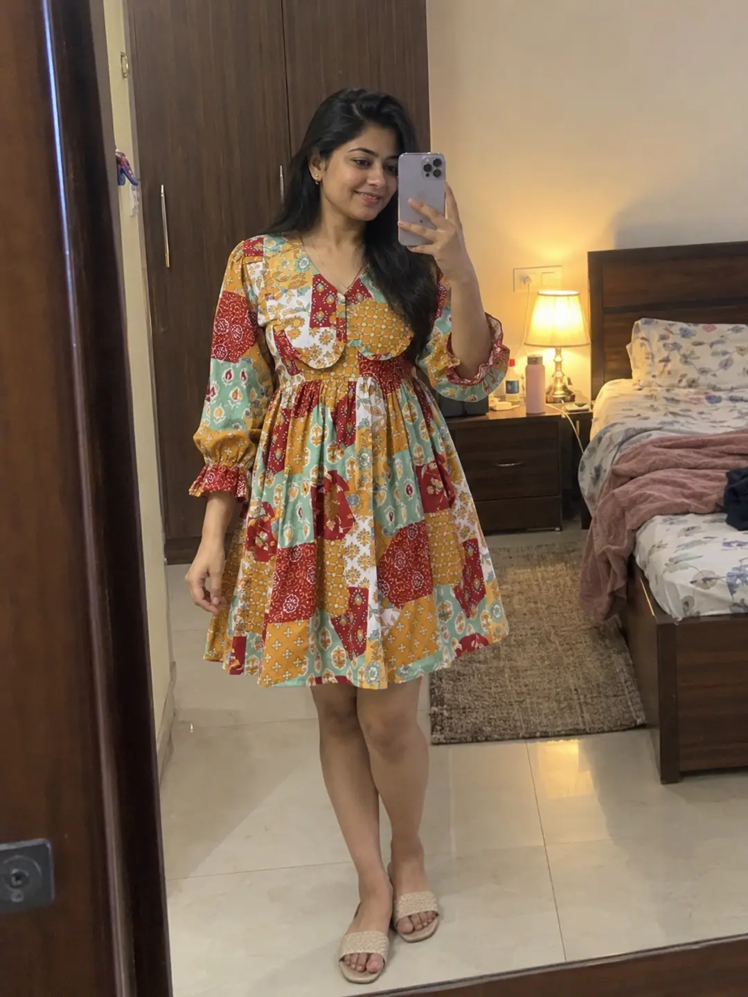Ananya wearing the maroon bohemian fit and flare dress
