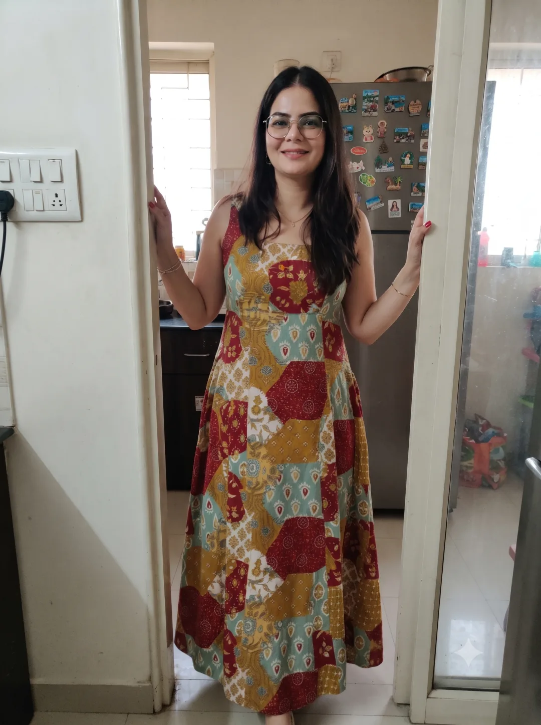 Sonal wearing the side-gathered maxi