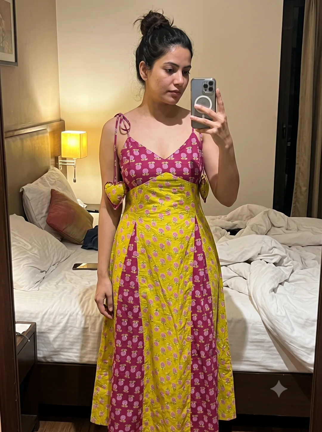 Customer wearing Multicolour Floral Print A-Line Maxi Dress