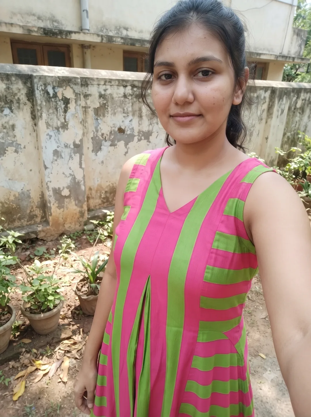 Customer wearing Pink Striped A-Line Maxi Dress
