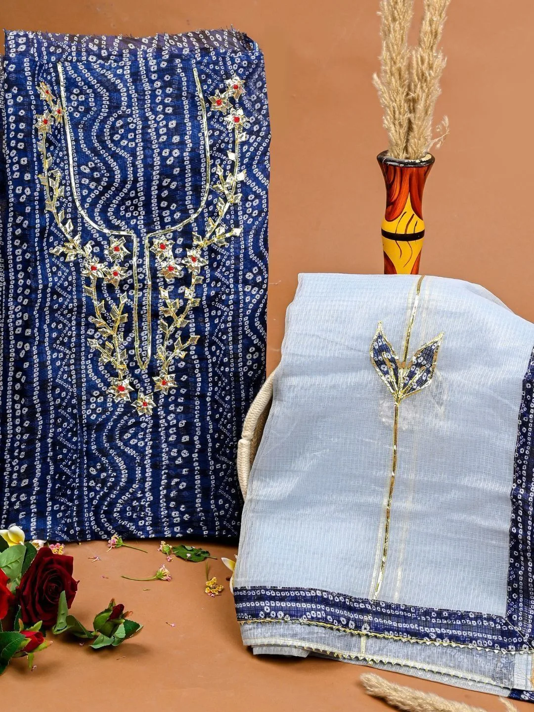 Blue Embellished Unstitched Dress Material