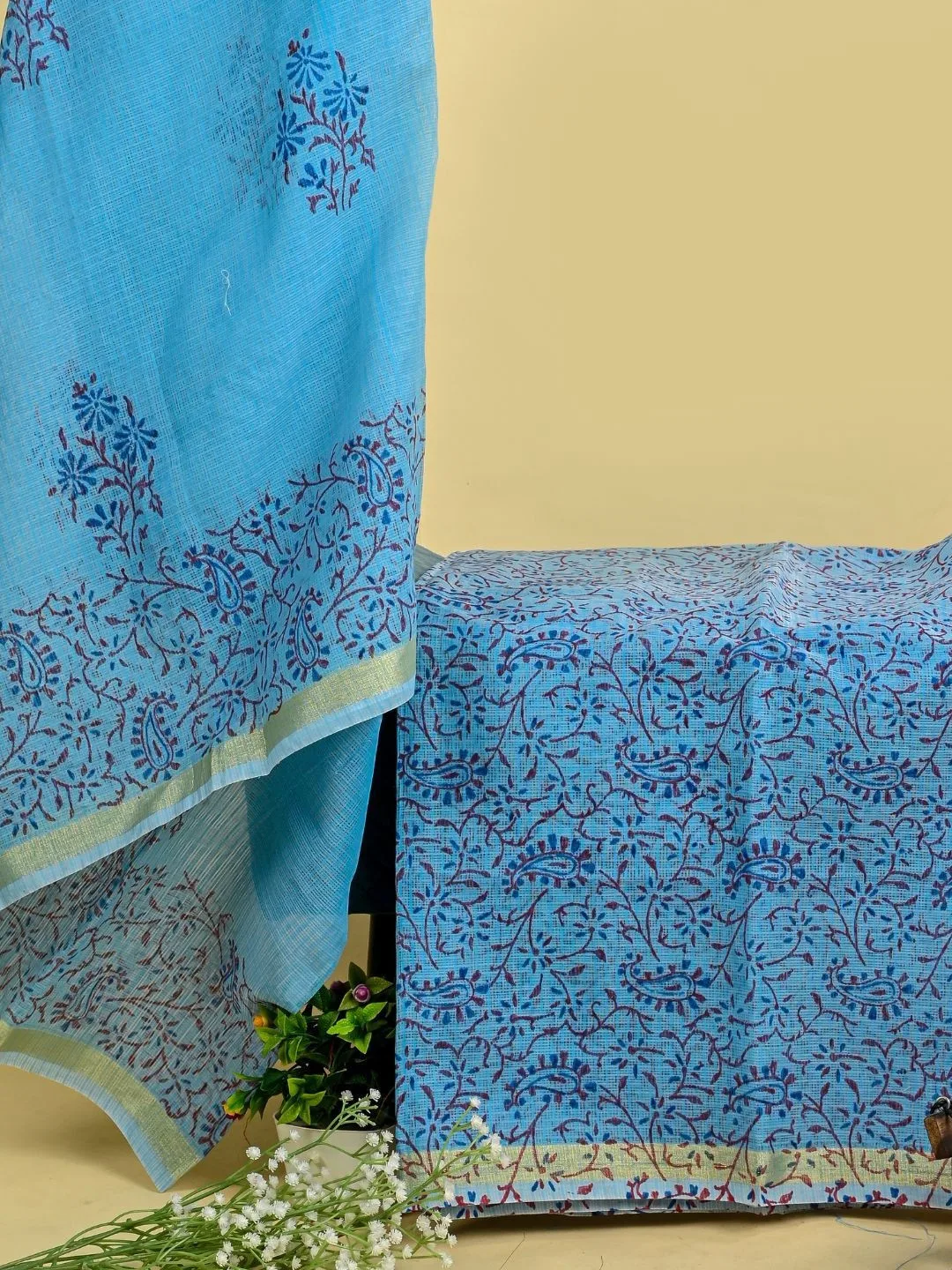 Blue Printed Unstitched Dress Material