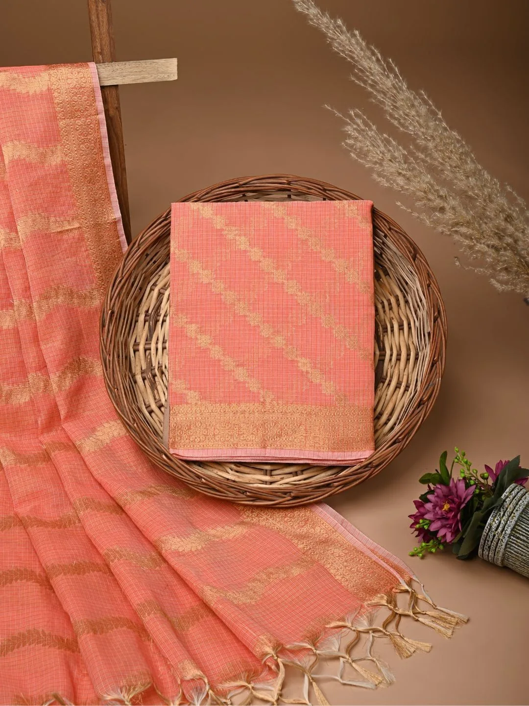 Orange Unstitched Dress Material