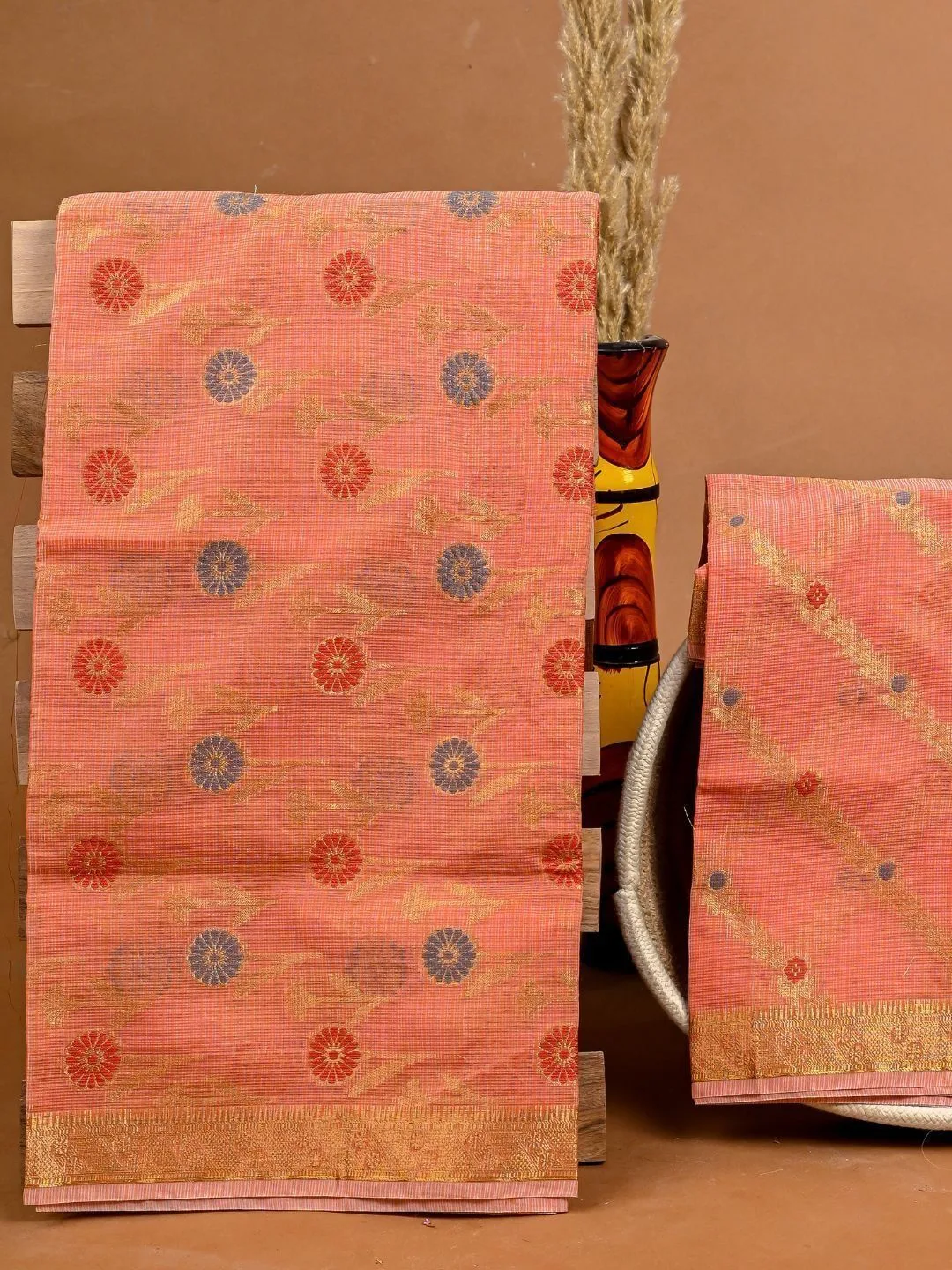 Peach Unstitched Dress Material