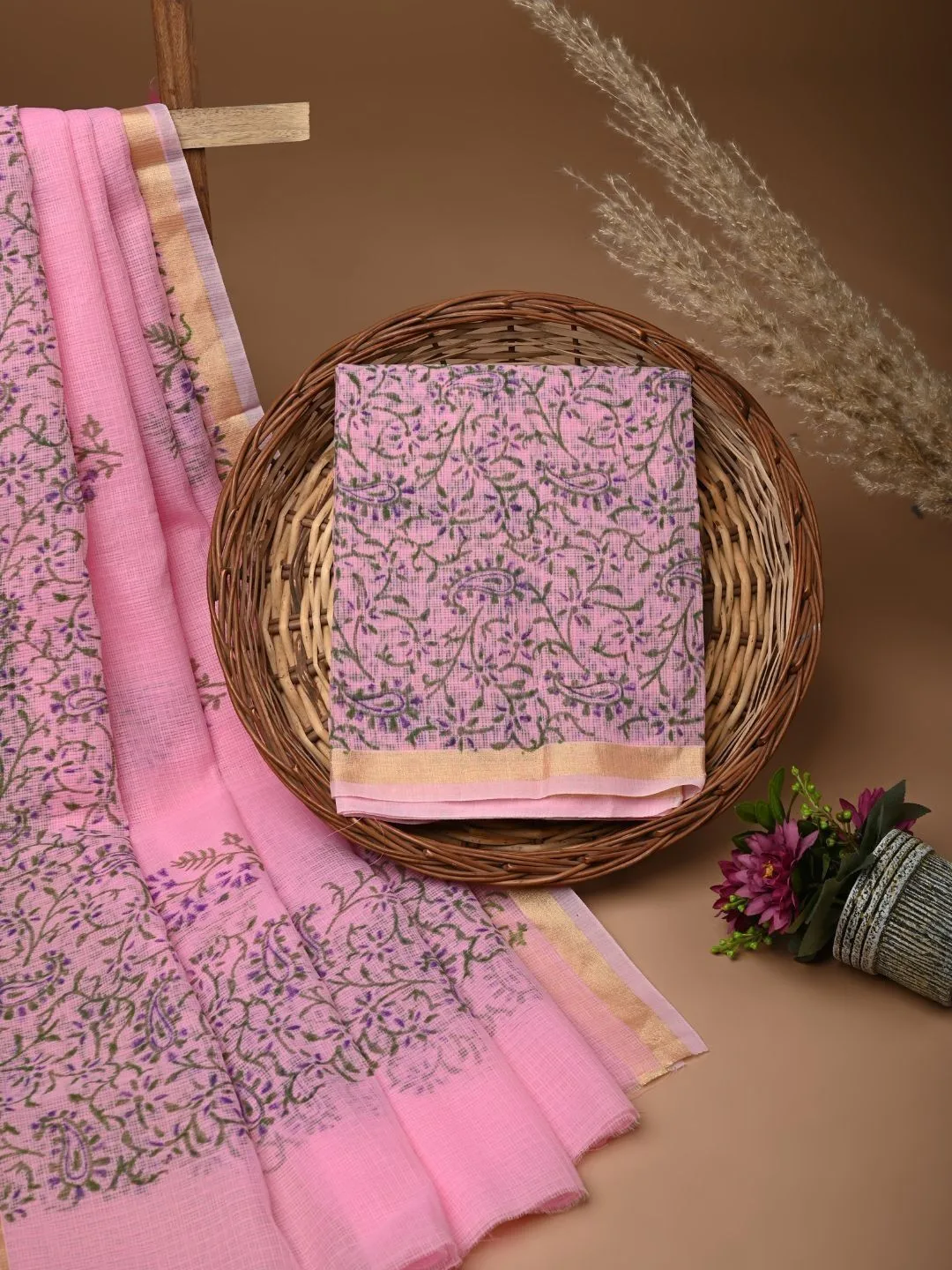 Pink Printed Unstitched Dress Material