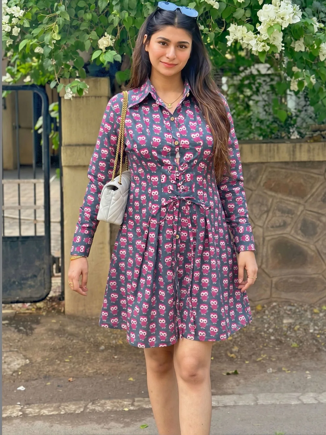 Grey Print Fit & Flare Dress