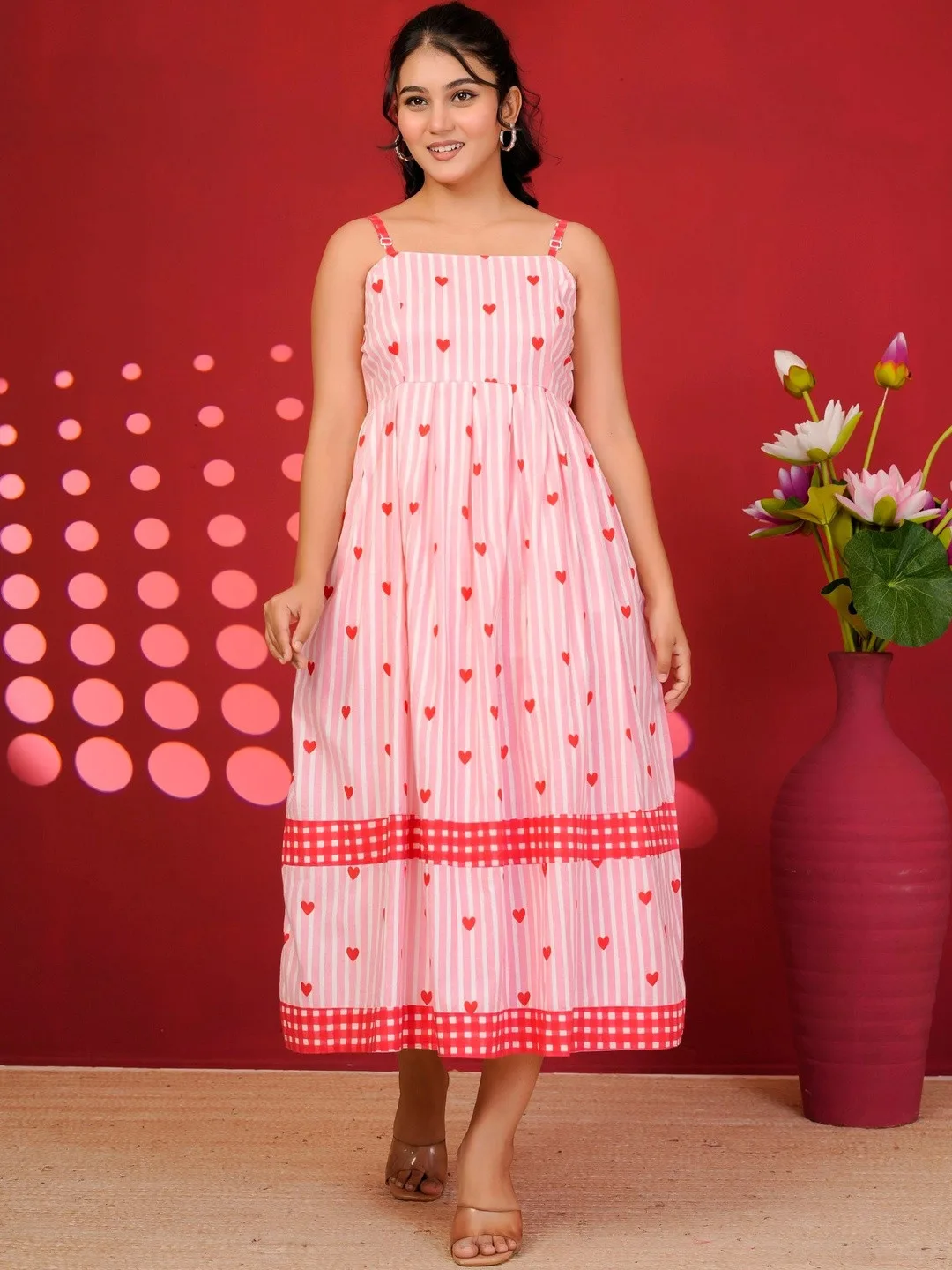White Print A Line Midi Dress