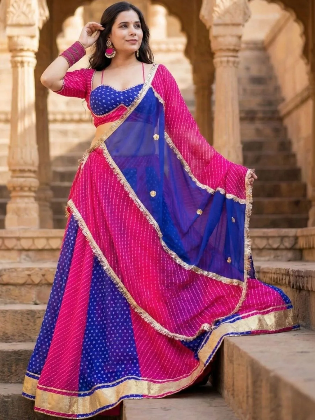 Blue and Pink Embellished Ready to Wear Lehenga