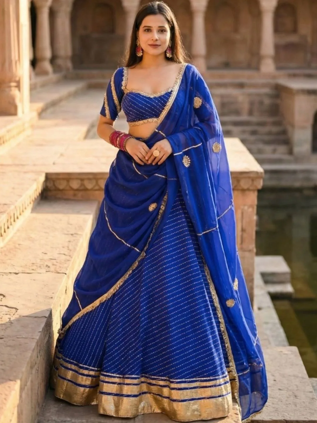 Blue Embellished Ready to Wear Lehenga