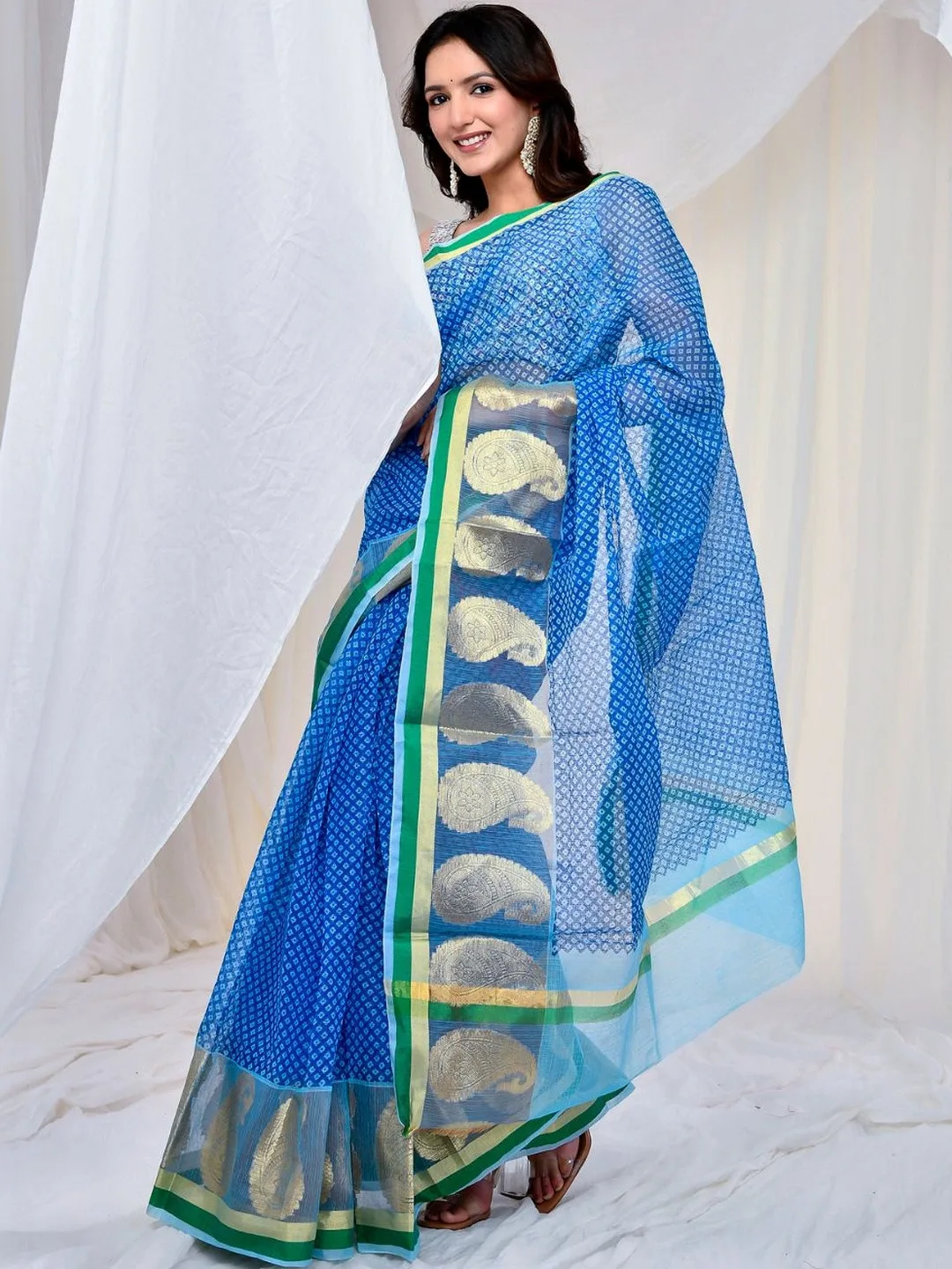 Blue Ethnic Motifs Zari Silk Cotton Saree