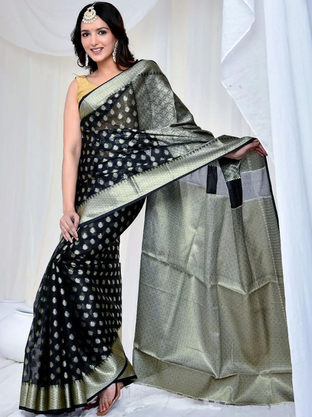 Black Kota Doria Banarasi Saree