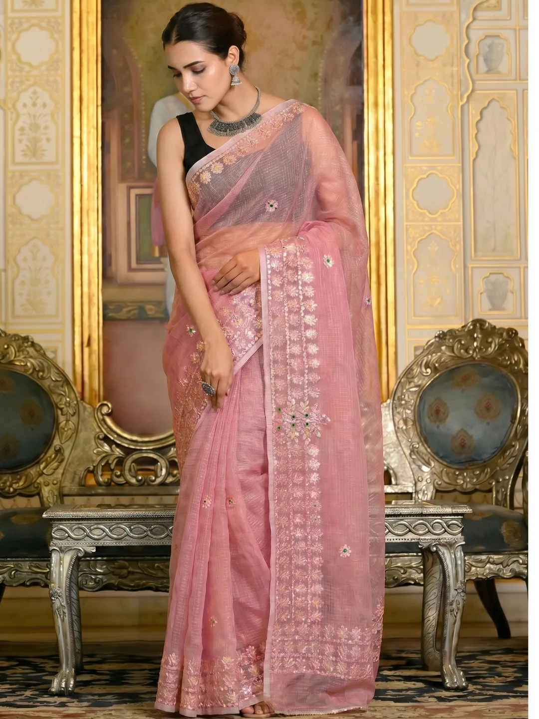 Kota Doria Heavy Work Saree